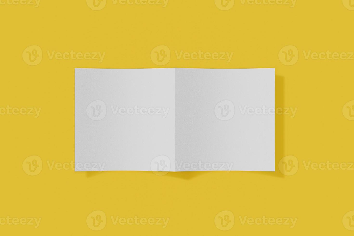 Mockup square booklet, brochure, invitation isolated on a yellow background with soft cover and realistic shadow. 3D rendering. photo