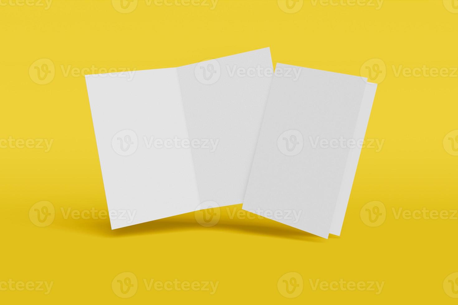 Two Mockup vertical booklet, brochure, invitation isolated on a yellow background with hard cover and realistic shadow. 3D rendering. photo