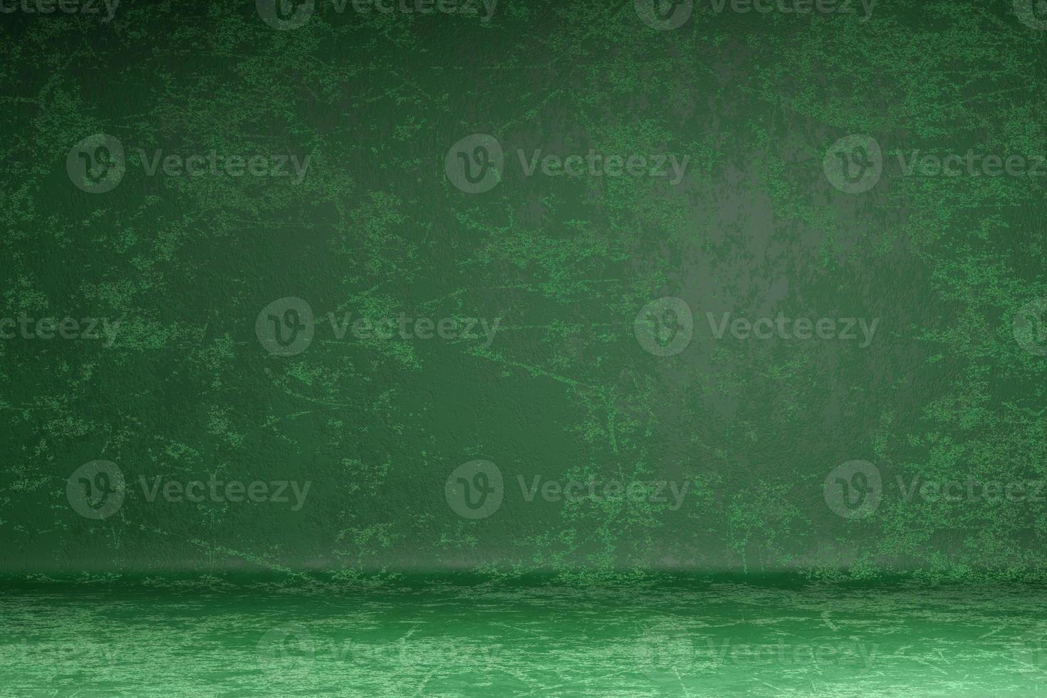 Abstract stylish photo studio portrait background. Wall scratch blur dark green paint grunge backdrop. 3D rendering