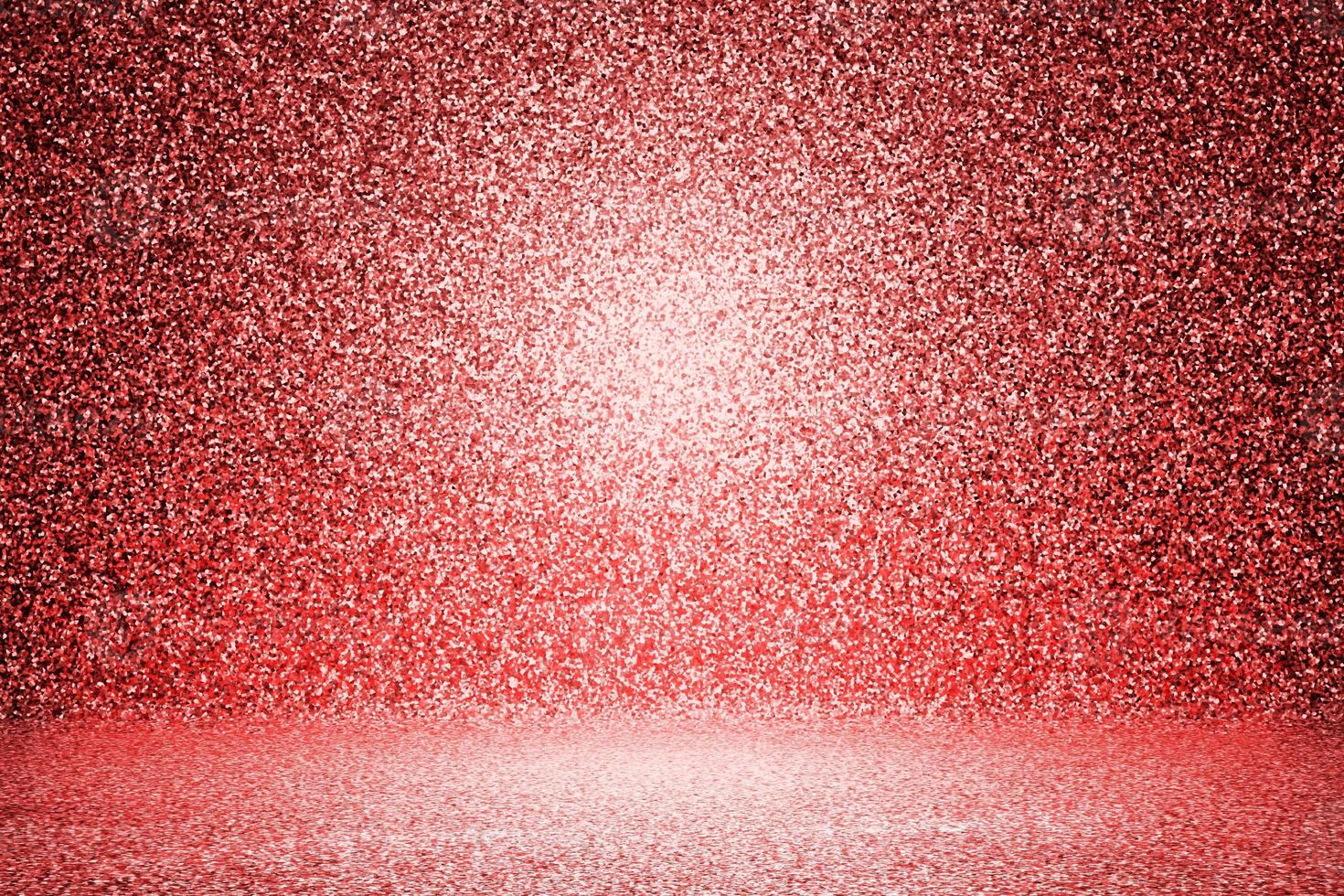 Photo studio portrait, red sparkling background. Bright holiday texture, mockup. 3D rendering
