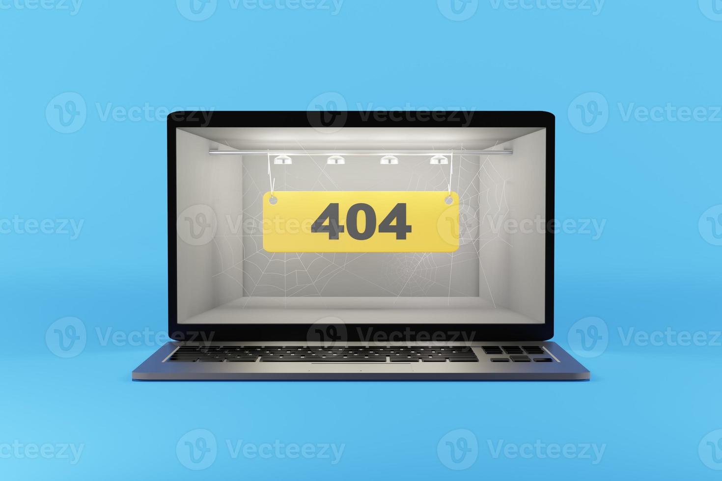 404 - text on the computer screen. 3d rendering. photo