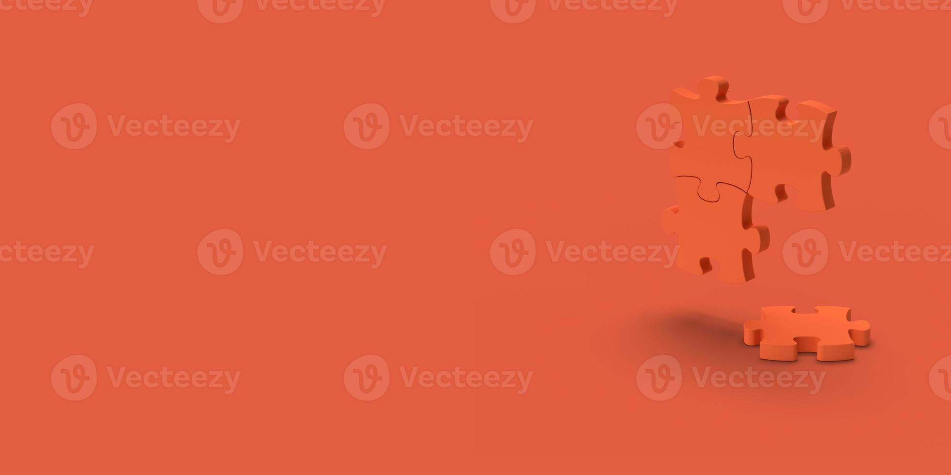 Red puzzle on a red background. Abstract image. Minimal concept problem business. 3D render. photo