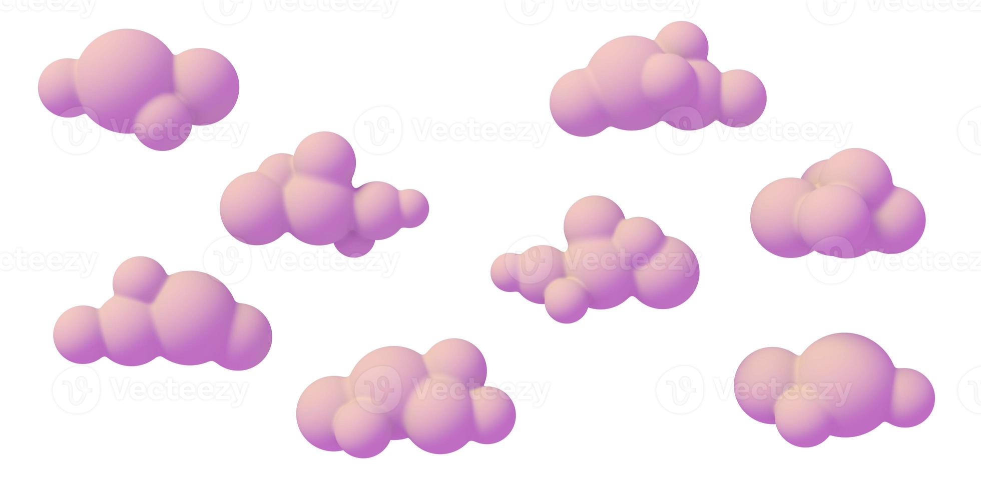 nubes rosadas de dibujos animados sobre un fondo de color. brillante ilustración abstracta de formas simples. representación 3d foto