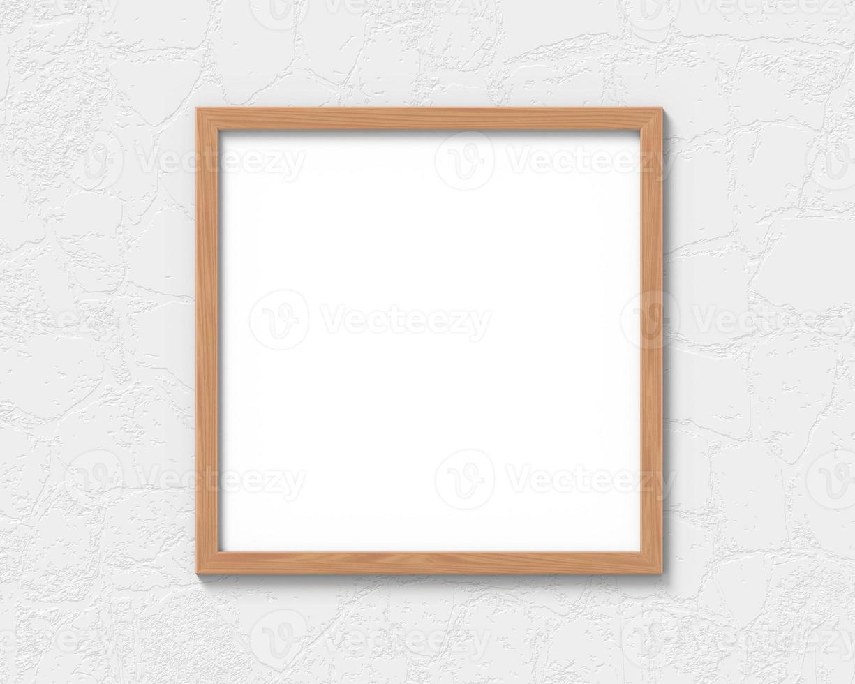 Square wooden frames mockup hanging on the wall. Empty base for picture or text. 3D rendering. photo