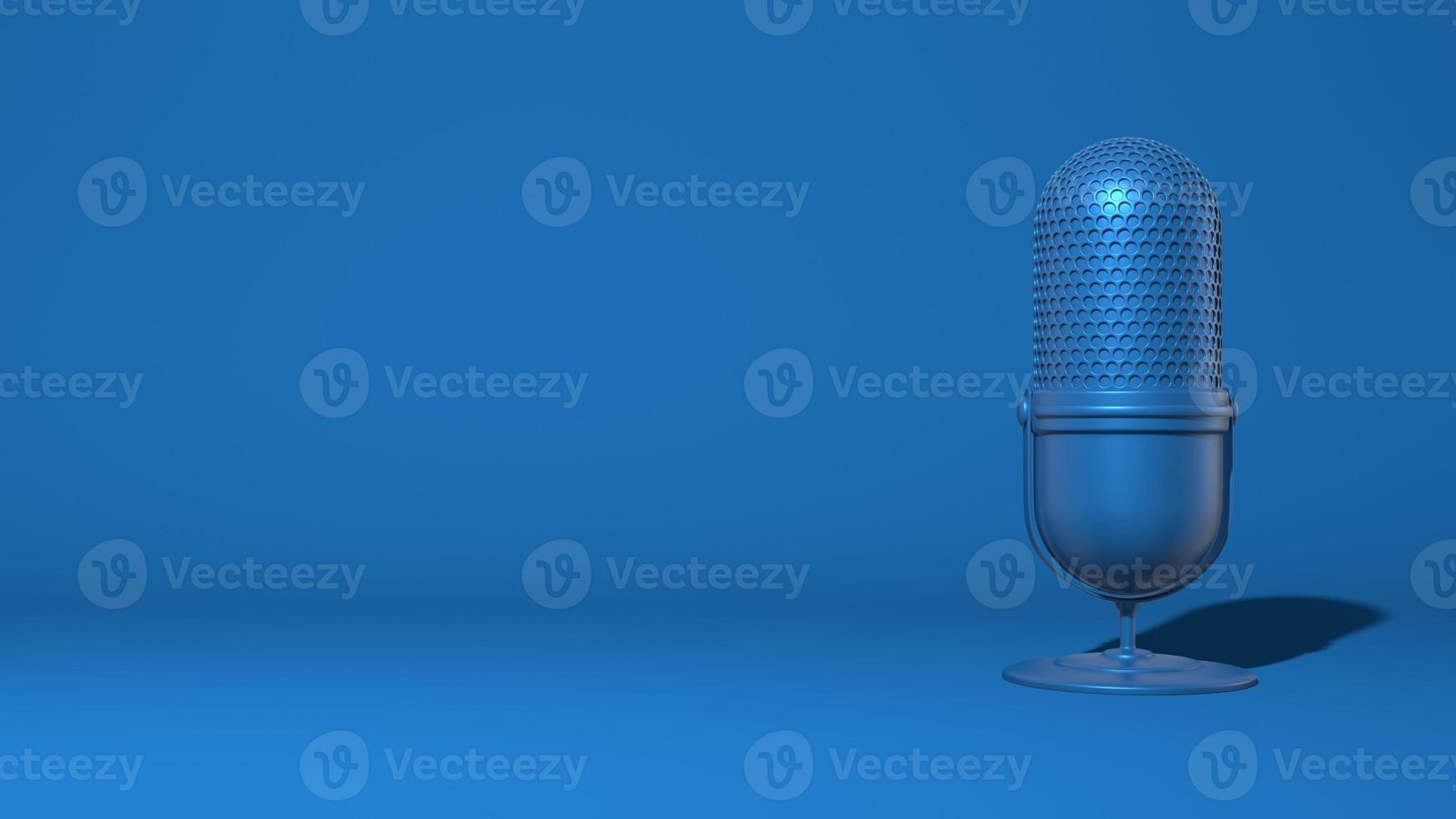 Modern microphone for a stream, video blogger. Stylish minimal abstract horizontal scene, place for text. Trendy classic blue color. 3D rendering photo