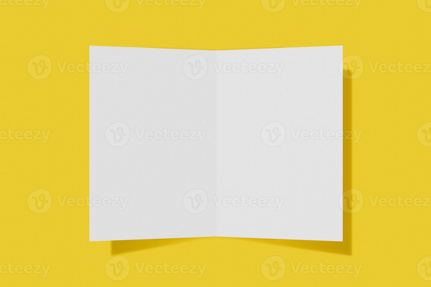 Mockup vertical booklet, brochure, invitation isolated on a yellow background with hard cover and realistic shadow. 3D rendering. photo