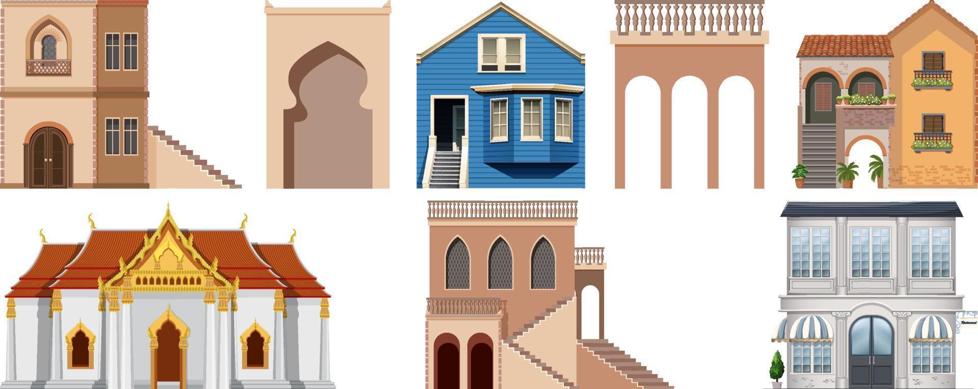 Different designs of buildings on white background vector