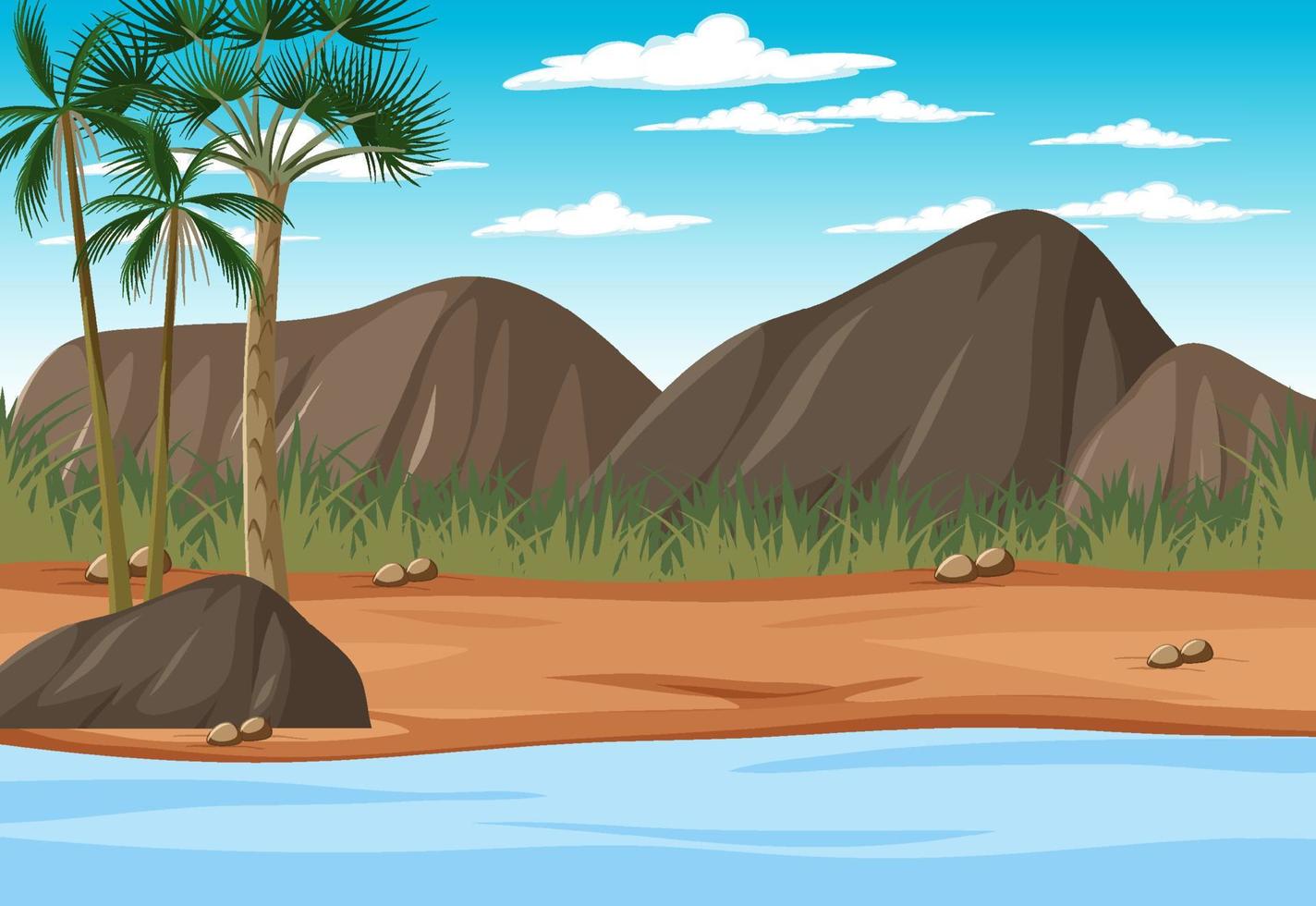 Scene with river along the mountain vector
