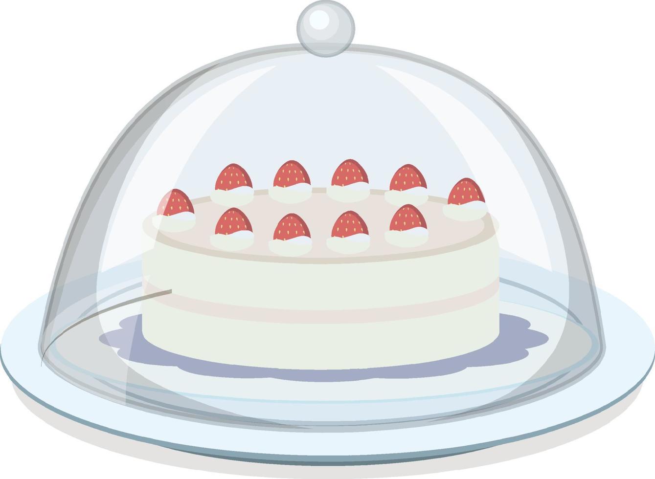 An isolated strawberry cake with glass cover on white background vector