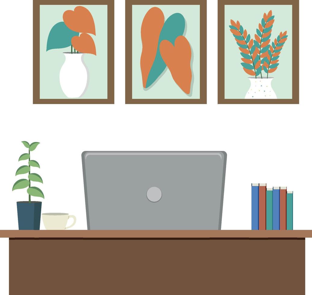 espacio de trabajo oficina en casa diseño plano vector