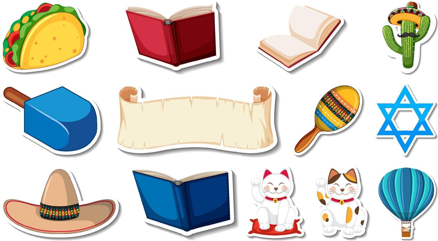 Set of different traditional objects vector