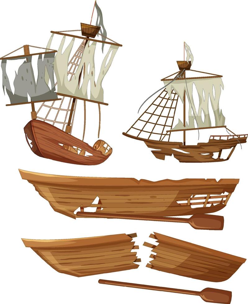 Set of different shipwreck on white background vector