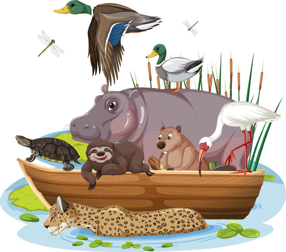 Many animals on the boat vector