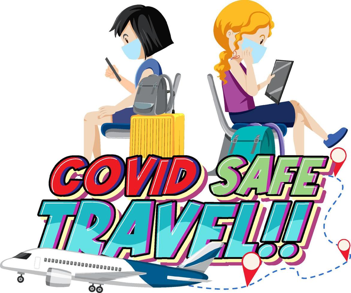 Covid safe travel with passengers waiting for boarding vector