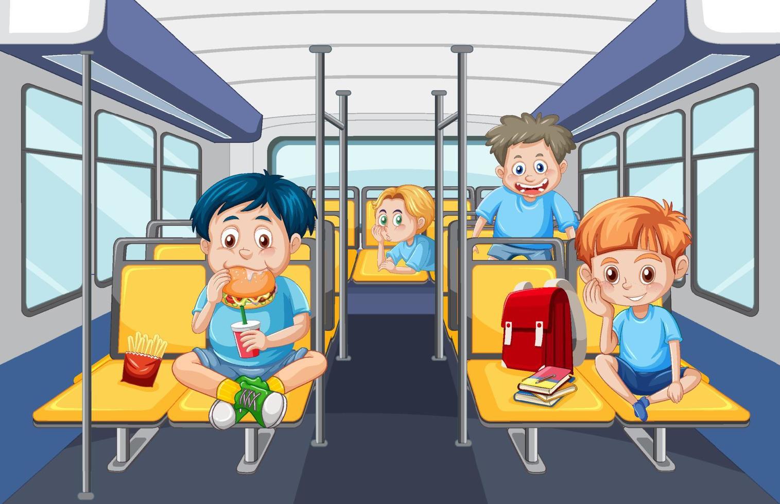 escena con niños viajando en transporte público vector