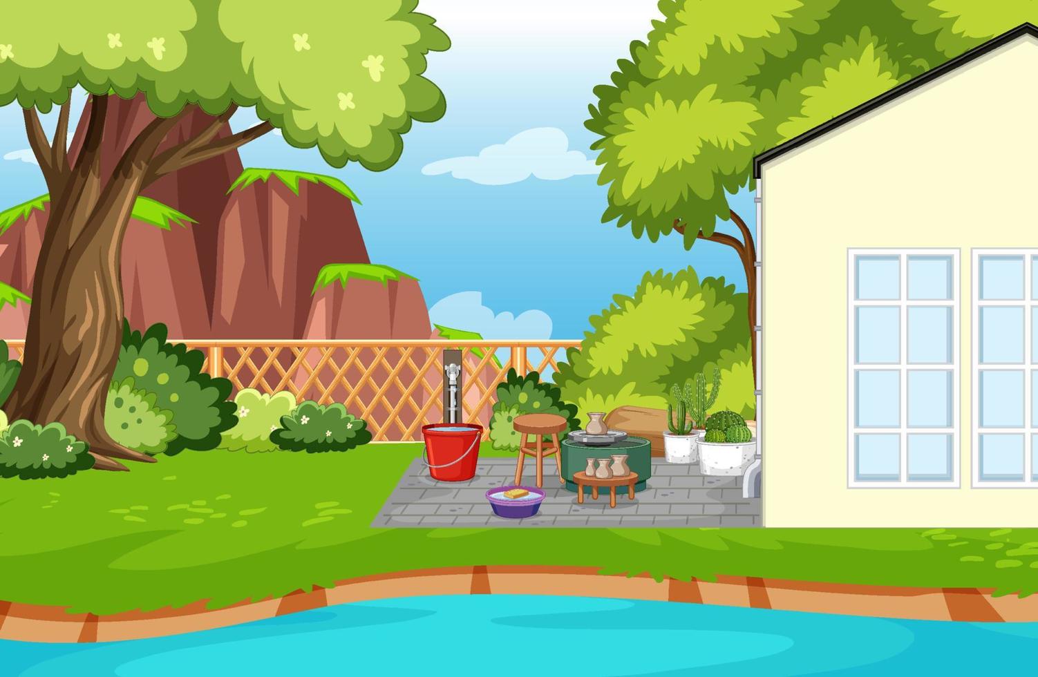 Scene of backyard with a fence vector