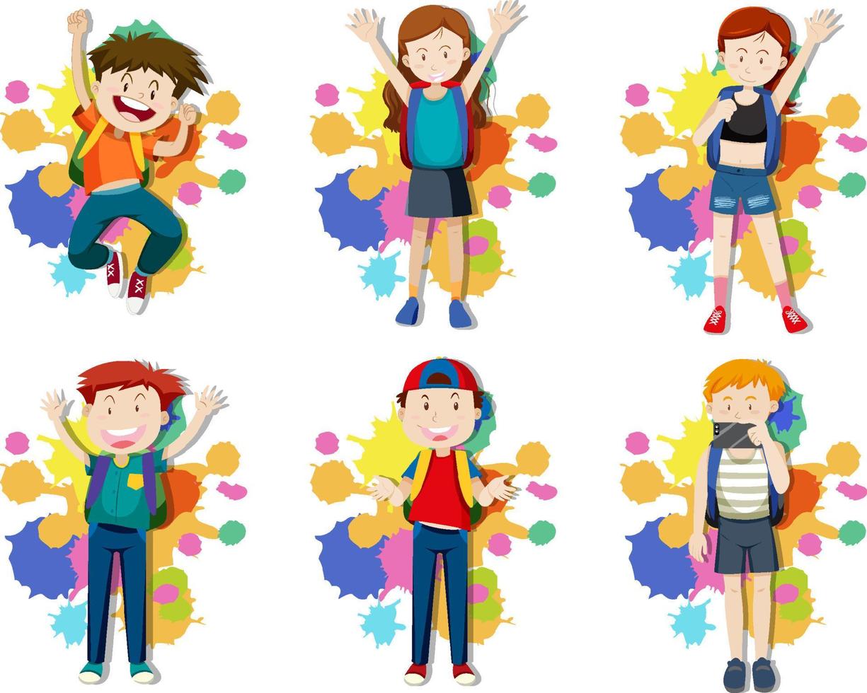 Set of girls and boys with backpack vector