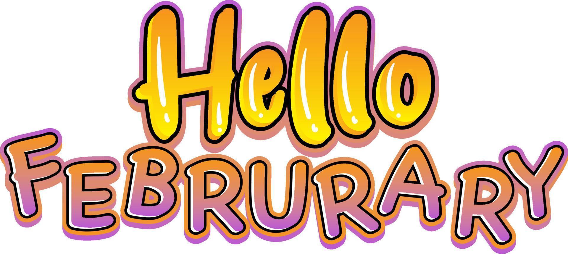 Hello february font design in pink and yellow vector