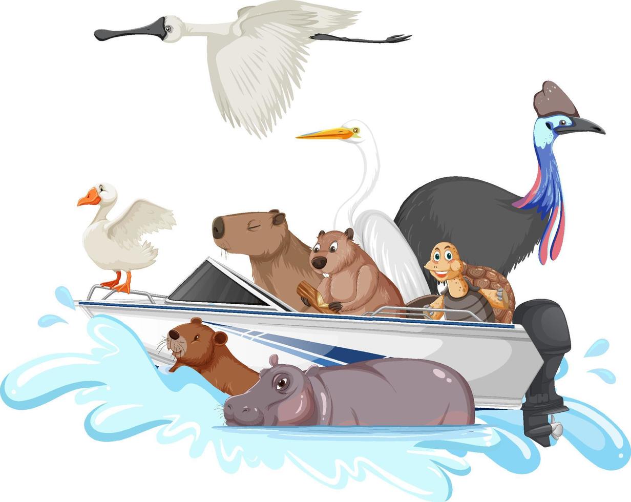 Many animals on the boat vector