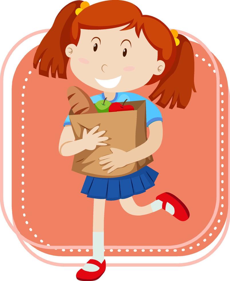 Little girl shopping on white background vector