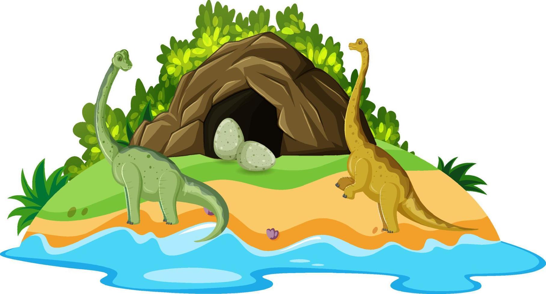 Scene with brachiosaurus by the cave vector