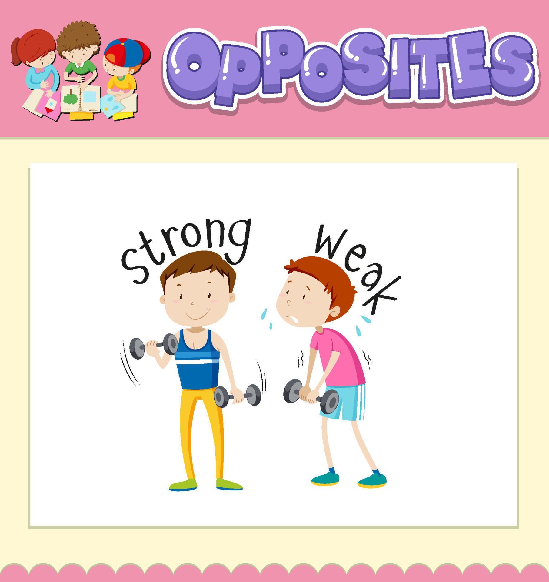Opposite words for strong and weak 6436328 Vector Art at Vecteezy