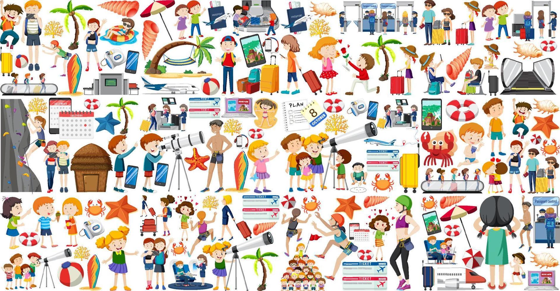 Set of cartoon character and object for travel vector
