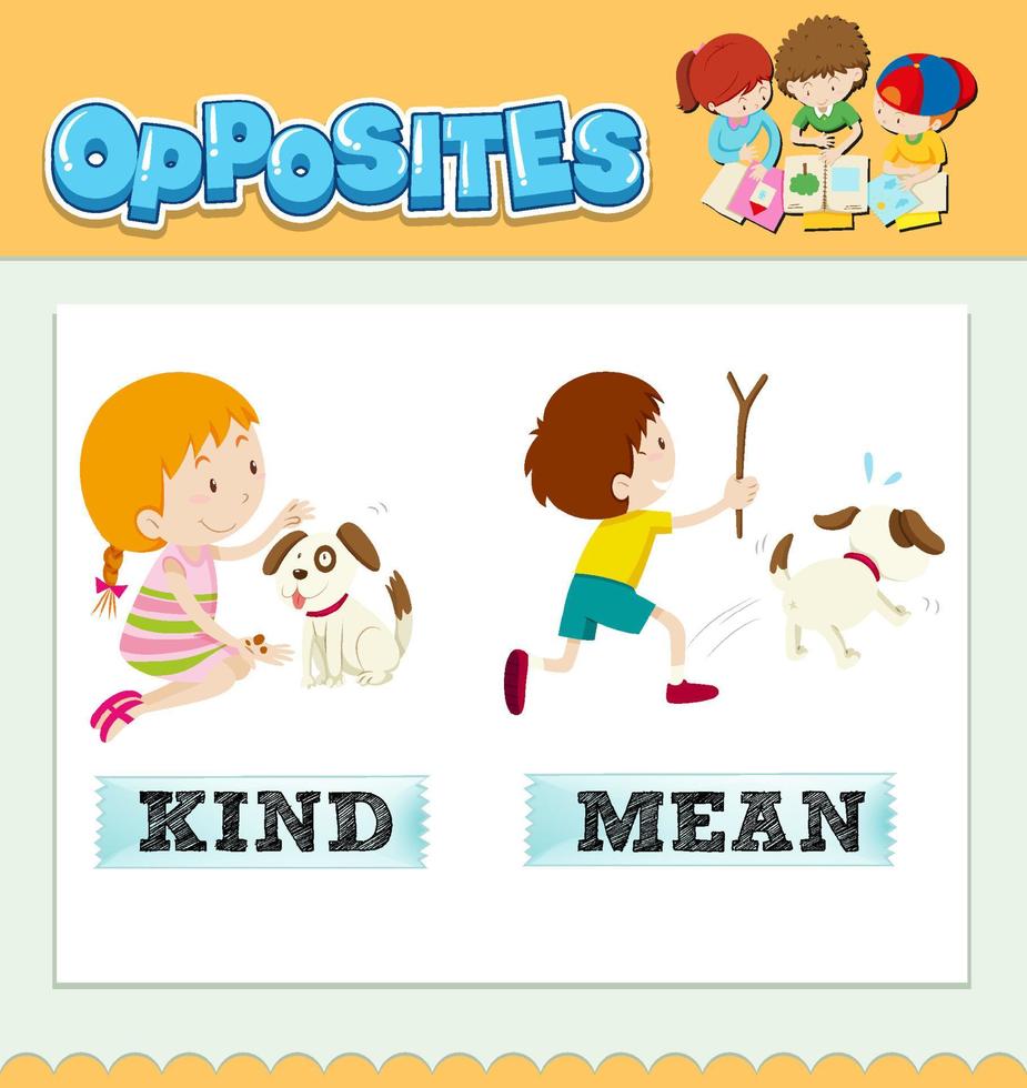 Opposite words for kind and mean vector