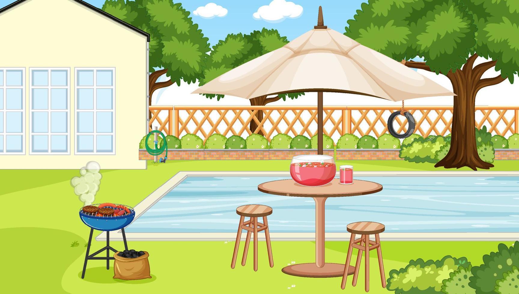 Scene of backyard with a fence vector