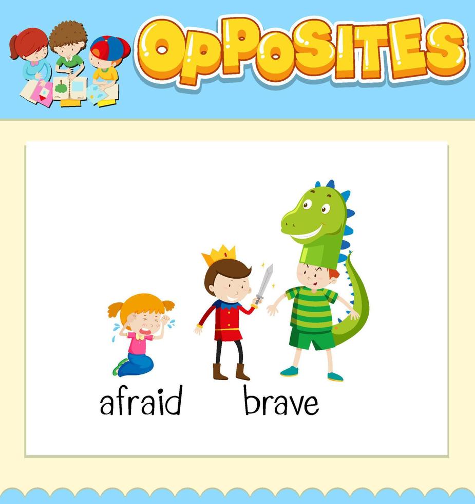 Opposite words for afraid and brave vector