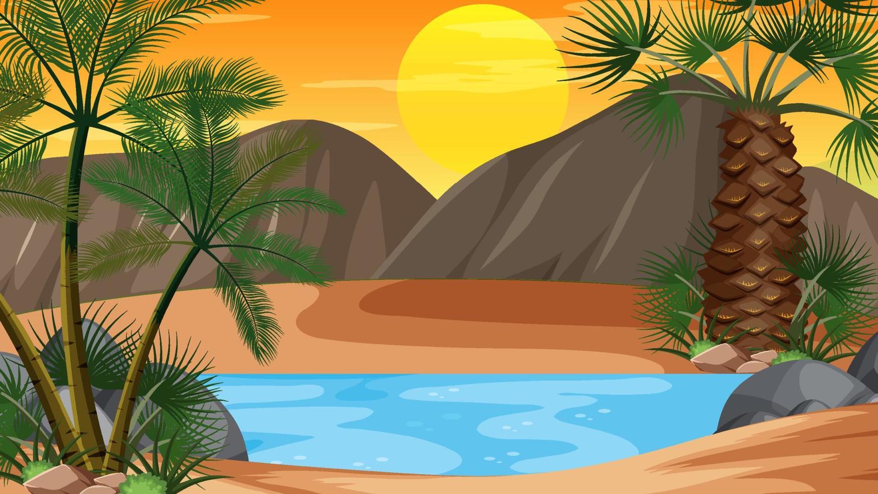 Scene with sunset in the sky vector