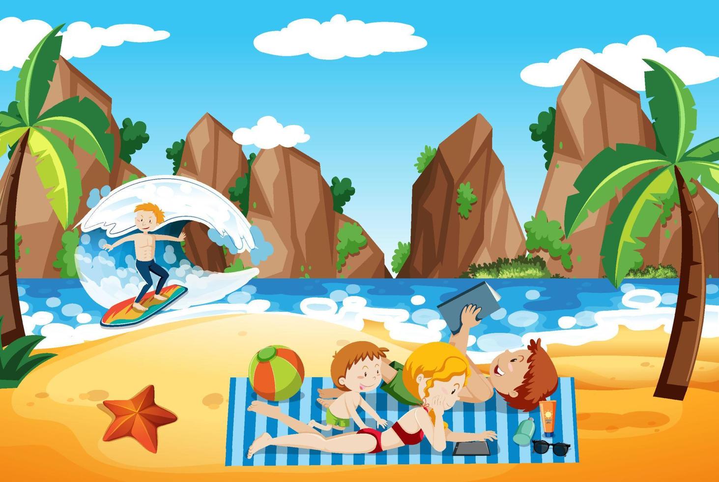 A  family summer holiday at beach vector