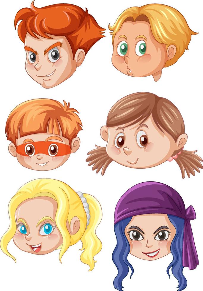 A Set of kid's head emotion on white background vector