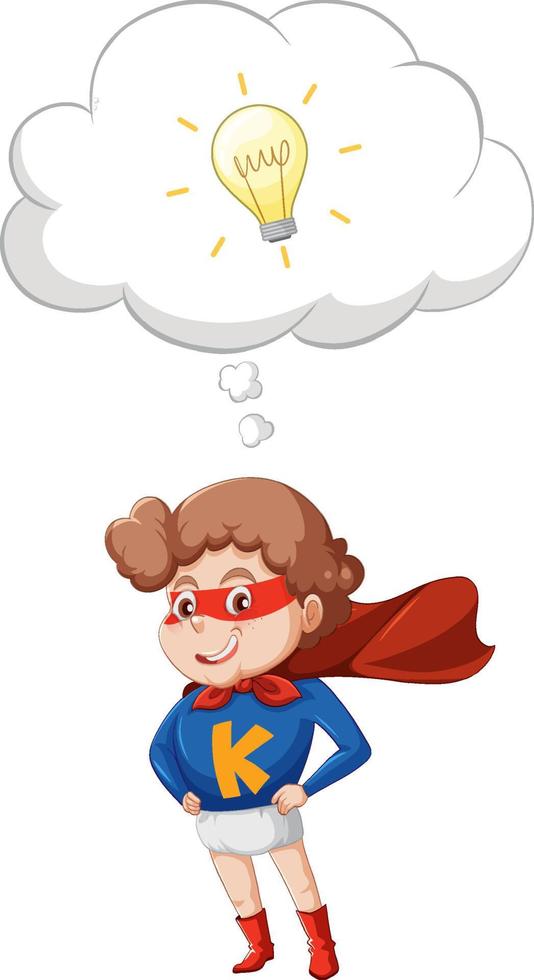 A super boy standing and thinking on white background vector