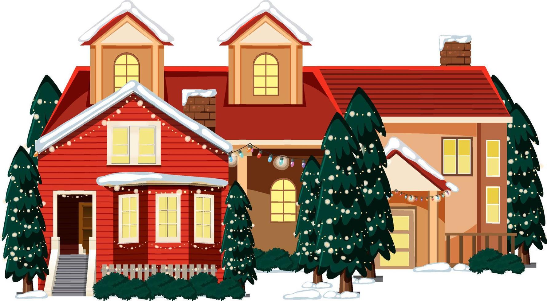 Snow covered house with Christmas light string vector
