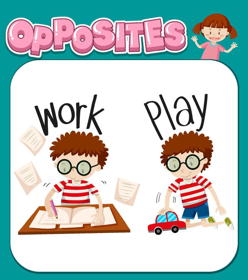 Opposite words for work and play vector