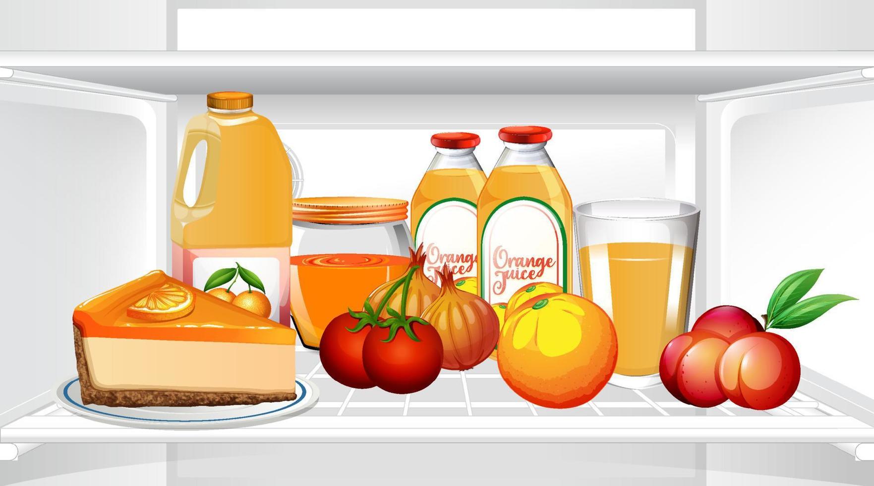 An inside the refrigerator with food vector