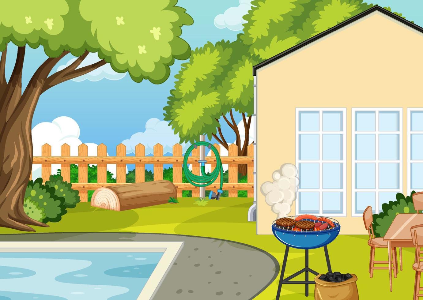 Scene of backyard with a fence vector