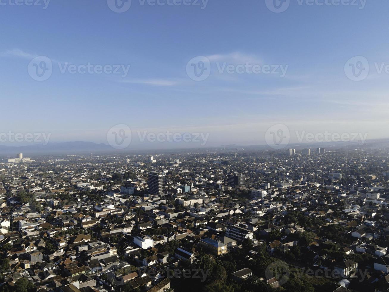 Aerial view of Yogyakarta city with blue sky background photo