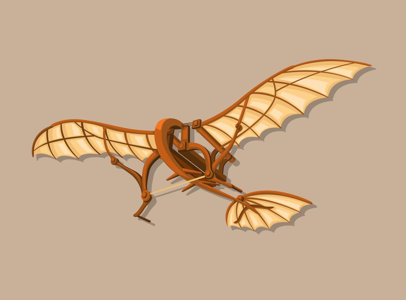 Flying machine creation from Leonardo Davinci, concept technology historical illustration vector