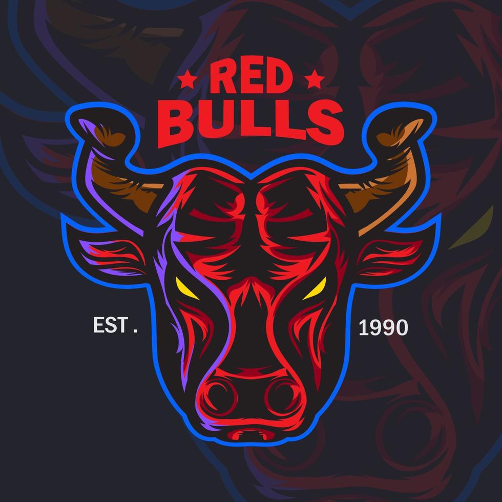 Ilustración de vector de logotipo de mascota de cabeza de toro rojo. Ilustración de vector de cabeza de toro rojo