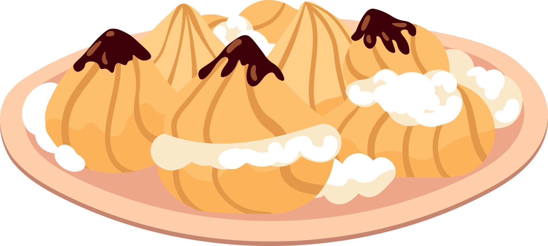 Illustration of a Plate with Delicious Profiteroles with Cream vector