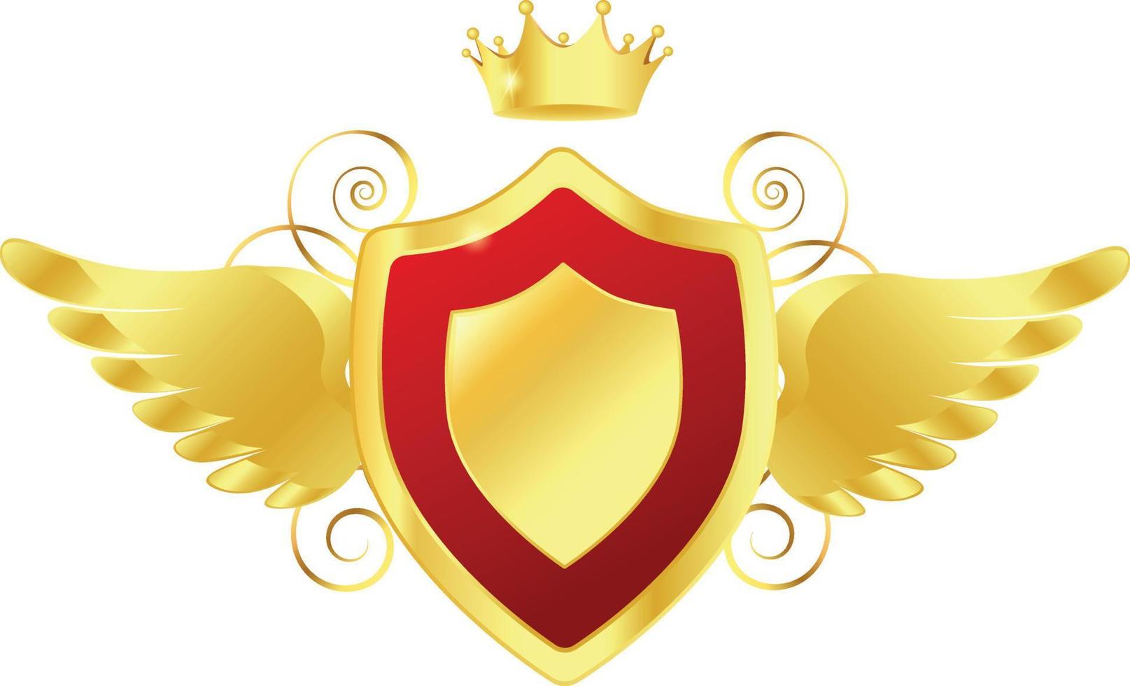 escudo dorado adornado decorativo con alas y corona vector