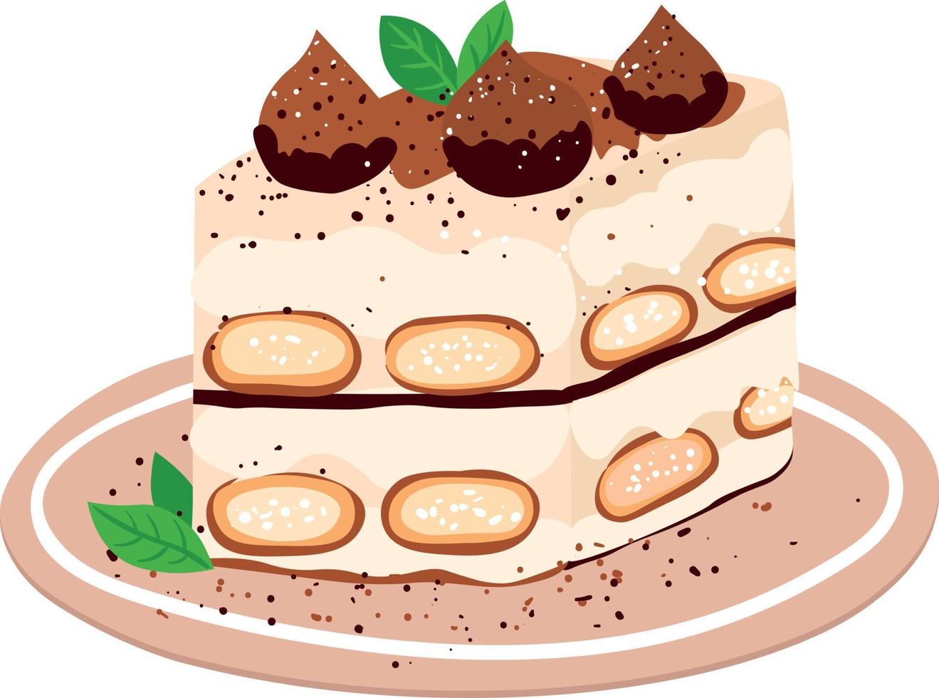 Vector Illustration of Tasty Tiramisu on Plate