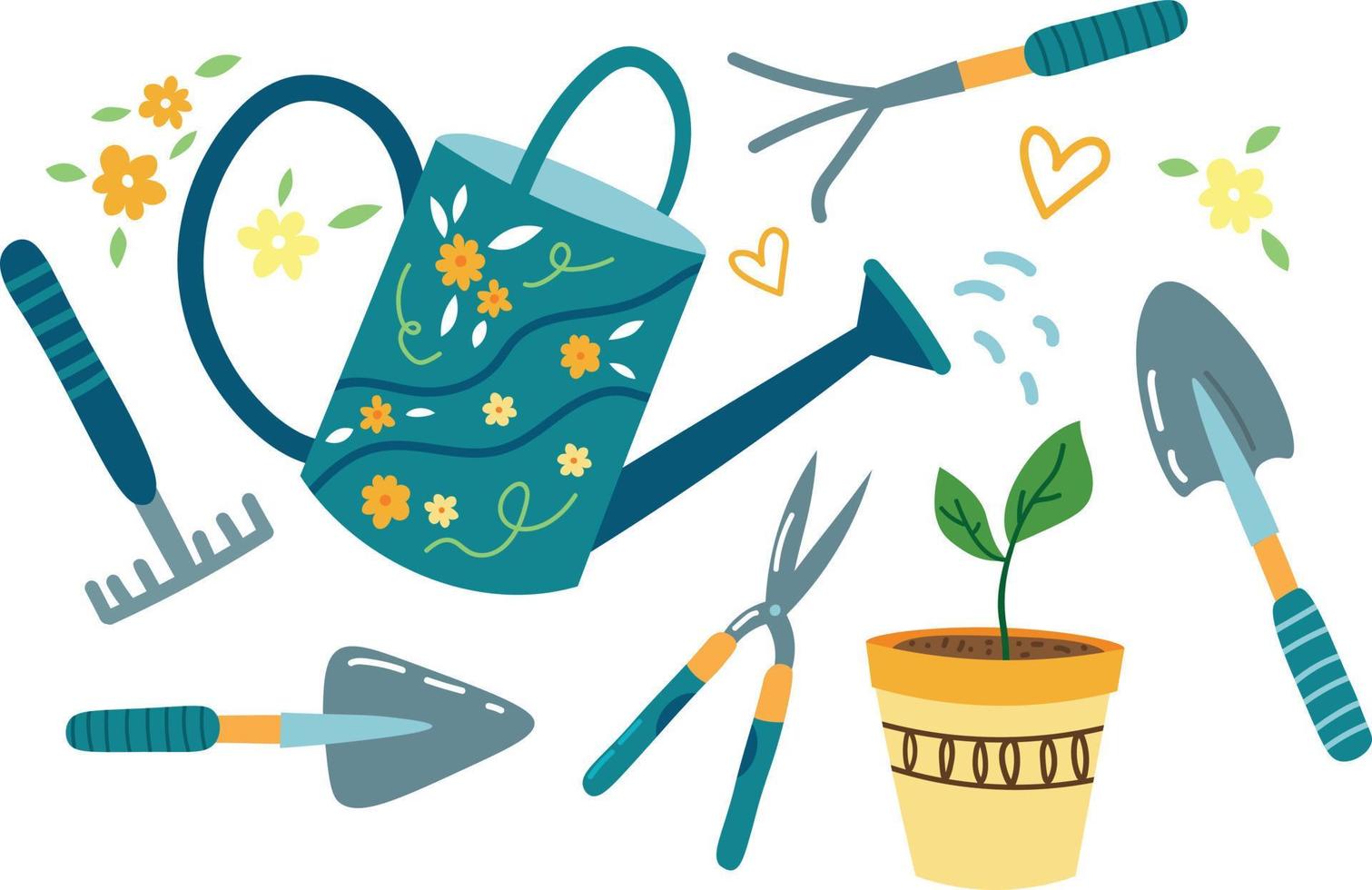 Cute Doodle Gardening Set vector