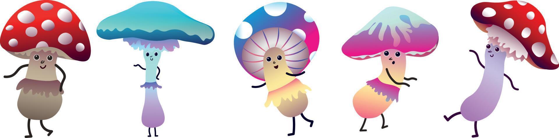 Set of Funny Mushrooms in Different Poses vector