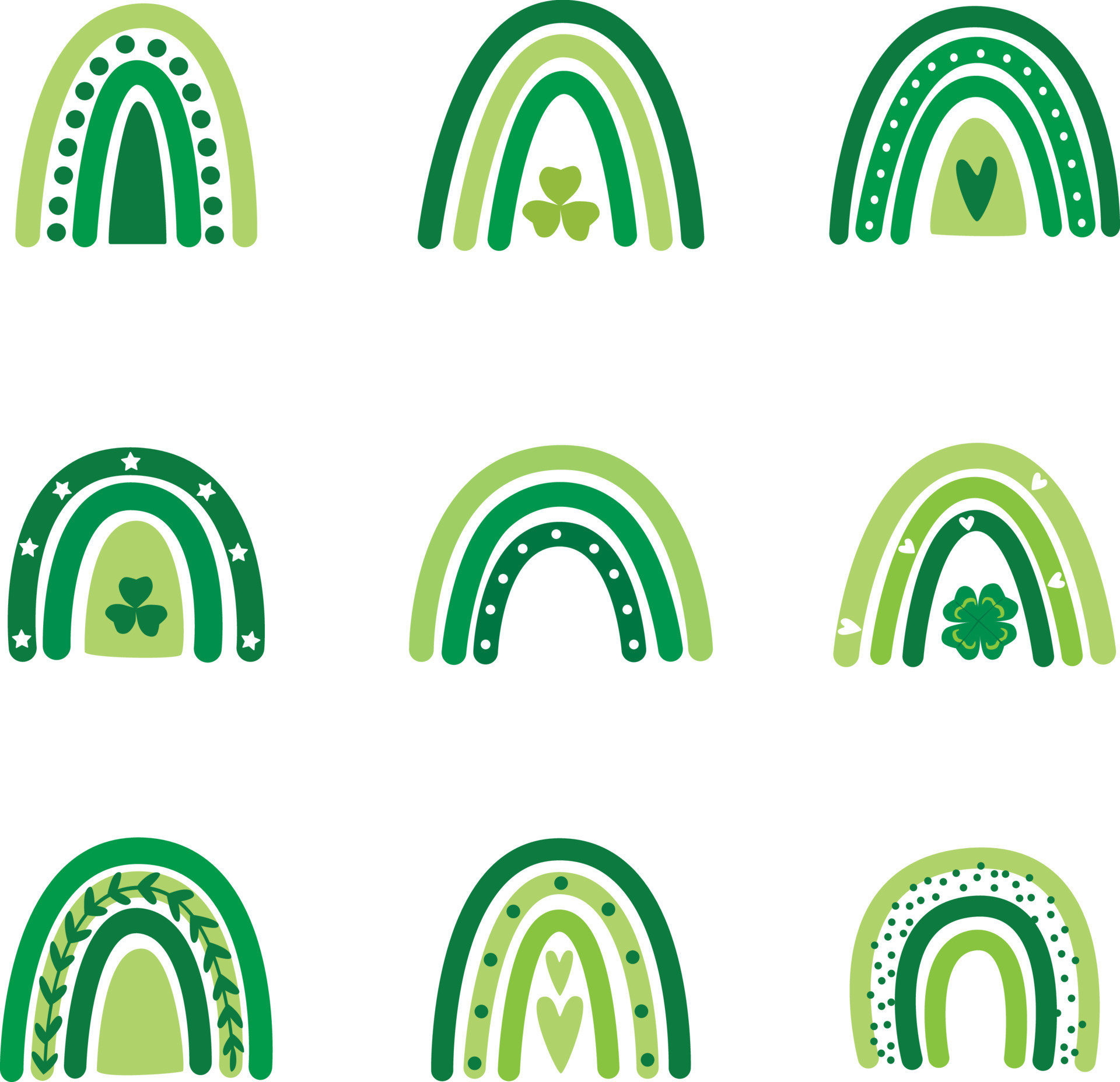 Set of 9 St. Patricks day rainbow in boho style. Saint Patrick's day