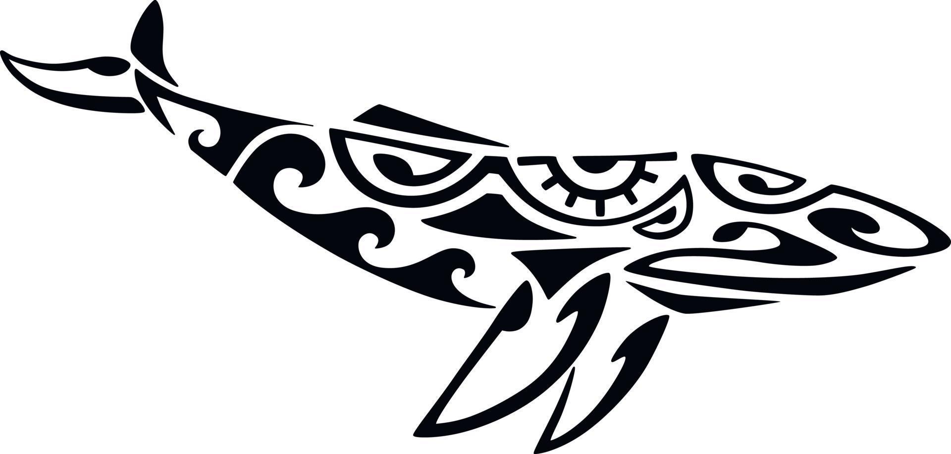 Whale in Maori Polynesian style. Tattoo sketch. vector