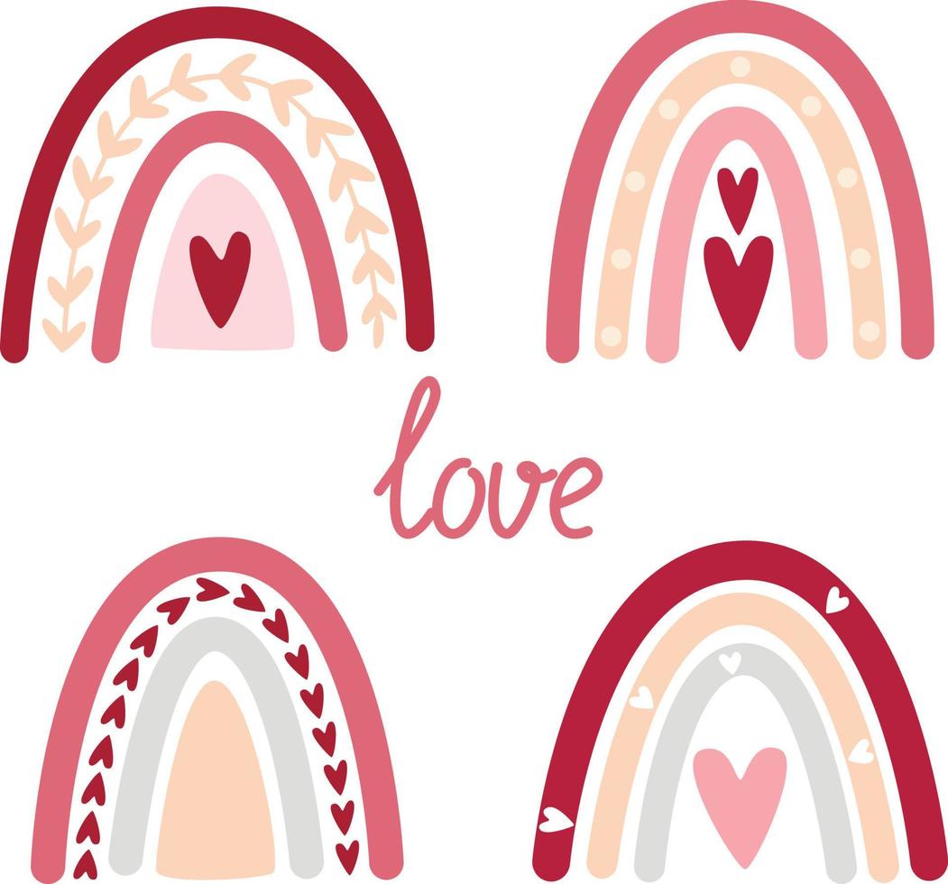 Set of rainbow elements in boho style. Vector illustration