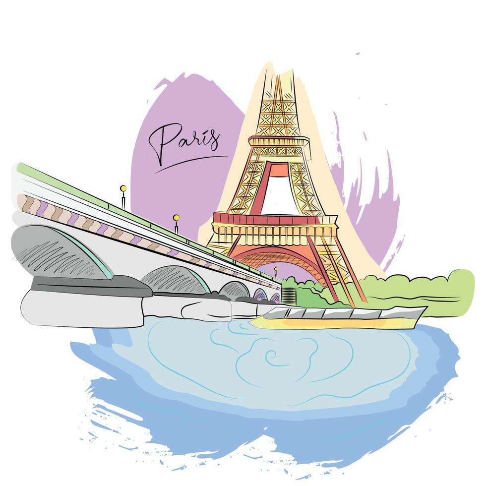 Cityscape of Paris Watercolor technique Vector illustration